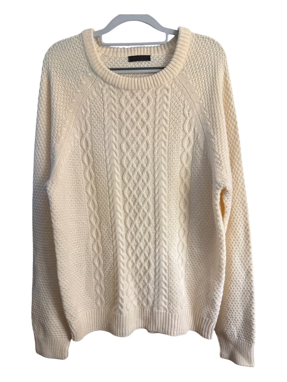 Royal Knights Men’s L Ivory Cable Knit Fisherman Sweater Unisex Coastal